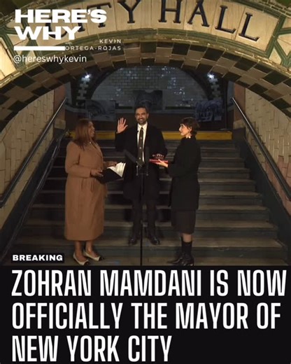 Here’s Why w/ Kevin Ortega-Rojas on Instagram: "BREAKING: Zohran Mamdani was officially sworn into office at 12:01 a.m. by Attorney General Letitia James during a private ceremony at Old City Hall Station. Mamdani is the first NYC Mayor to be sworn in with his hand on the Quran, he is also the city’s first Muslim mayor. Mamdani’s public inauguration ceremony will be held on the afternoon of January 1st outside of City Hall. - - - #HeresWhy #BreakingNews #ZohranMamdani #NYC #MayorMamdani"