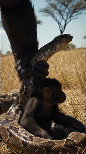 Giant Ape Rescues Baby from Deadly Python on the African Plains😱 #shorts #Naturesfiercefights