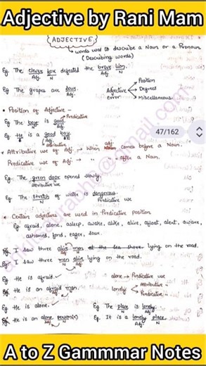 Adjective by Rani Mam | A to Z Grammar Handwritten Notes Pdf #english #shorts