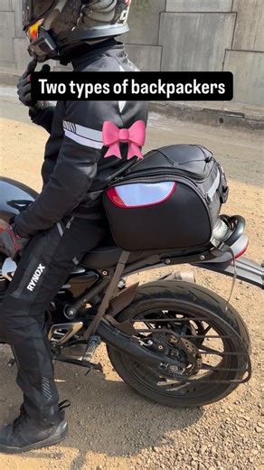 Anshul on Instagram: "That too on a sports bike 😭 [biker funny relatable reel] #fyp #backpacks #tailbag #saddlebags #bikerbackpack #longrides"