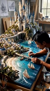 view of the castle on the beach at dusk #masskee #diorama #beachatdusk | Mass Kee