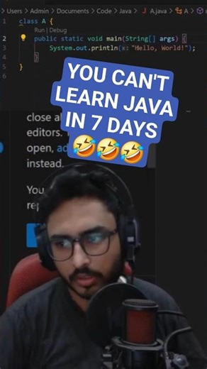 you can't learn java in 7 days 🤣 😂 😆 #java #c #c++ #helloworld