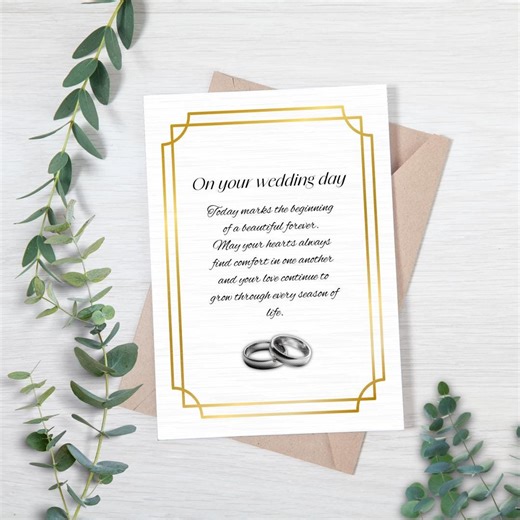 Wedding Congratulations Card Printable 5x7 Elegant Gold Folded or Postcard PDF - Etsy