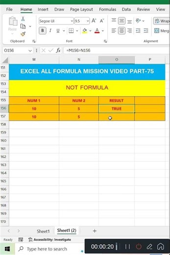 Part 75 NOT Formula in Excel #excel #excelformulas #exceltips #exceltricks #learnmore #shortsfeed