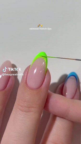 Summer Rainbow French Tip Nails with DND Gel DIVA First Class Collection