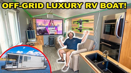 I transformed my DIY houseboat into a luxury RV! 🚤✨