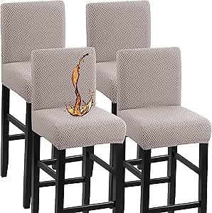 YISUN Waterproof Bar Stool Covers, Stretch Pub Stool Chair Cover Removable Washable Counter Stool Covers Bar Stool Slipcovers for Kitchen, Pub, Dining Room (4 Pack, T-Khaki)
