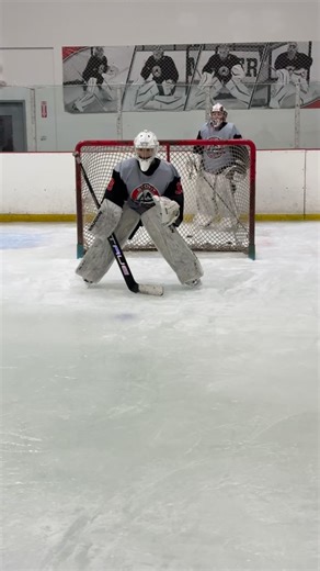 Bridge goalies working on their puck playing skill while their partner is working on rebound control. #becomeunstoppable | Stop It Goaltending