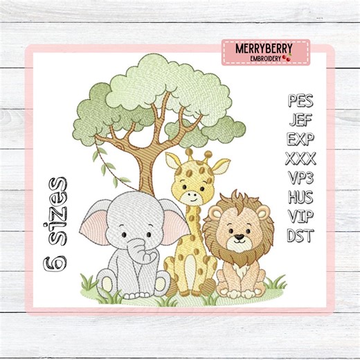 Trio Safari Tree Embroidery Design - Instant Download Digital File for Machine Embroidery - Pattern for Baby, Nursery Decor, (PES DST JEF) - Etsy