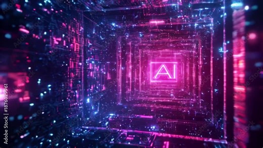 AI letters in a frame in cyberspace. Virtual reality, programming and information technology of the future. Artificial intelligence, digital code data and cybersecurity