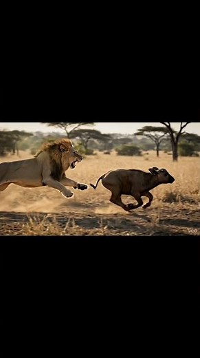 Lion Attack! Buffalo Calf Escapes at the Last Second 🦁⚡