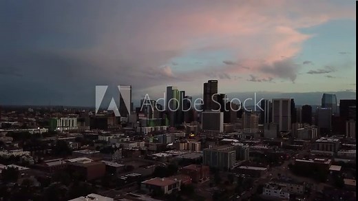 Sunset Aerial Overview of Denver Colorado City Downtown With Amazing Skyline