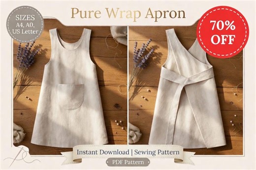 Pure Wrap Apron PDF Sewing Pattern | Adjustable Wrap Kitchen Apron With Pockets | A4 A0 US Letter | Instant Digital Download - Etsy
