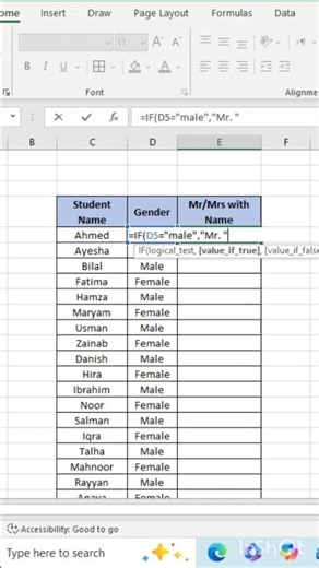 Master Excel IF Function | Gender-Based Mr/Mrs Formula #excel