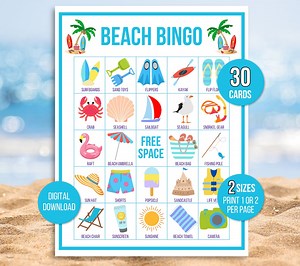 Beach Bingo, Fun in the Sun Bingo, 30 Printable Beach Bingo Cards, Beach Game, Beach Activity, Kid's Printable Bingo Game, Bingo for Kids - Etsy