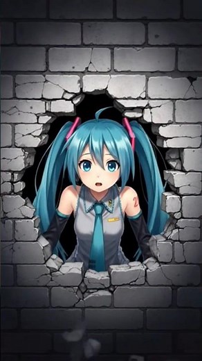 Hatsune Miku cute girl stuck in wall 😱✨