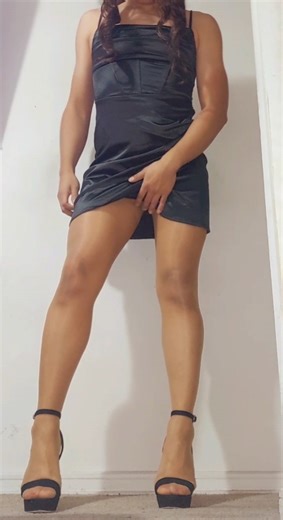 Crossdresser black dress with high heels and tan pantyhose #heels #feet #nylon #heels #viral #short