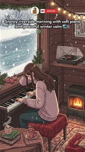 Snowy riverside morning with soft piano and peaceful winter calm 🏞️❄️