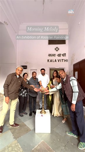 When art crows, the world listens. 🐓🎨 Glad to be inaugurating “Morning Melody” — a stunning solo showcase of rooster paintings by Rajesh Baraiya ji. Grateful to be part of this beautiful artistic moment at the historic Bagore Ki Haveli, Udaipur. #udaipur #sandystraveltales #art #painting #exhibition | Sandys Travel Tales