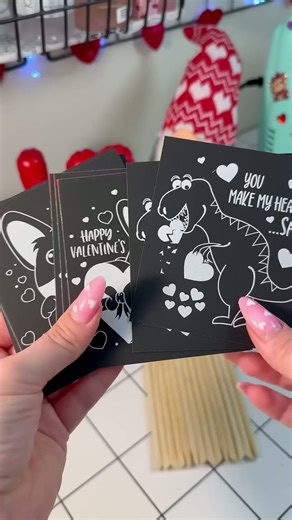 ASMR scratch art unboxing: Colorful Valentine fun! 🦖♥️