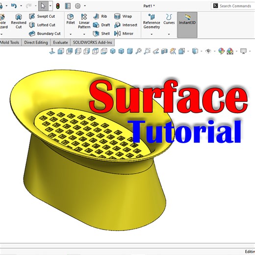 Solidworks surface tutorial in hindi Learn about surface feature given below : Loafted surface Guide curve Knit surface Thicken Filled surface Fill pattern #SolidWorks #surfacedesign #cad #virals #followus #malviyacadsolution #surfacetutorial | Malviya CAD Solution