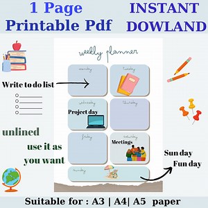 Weekly Planner Printable, Minimal Weekly Schedule, Weekly Organizer Journal, Weekly Agenda, Week at a Glance, A3 A4 A5 - Etsy