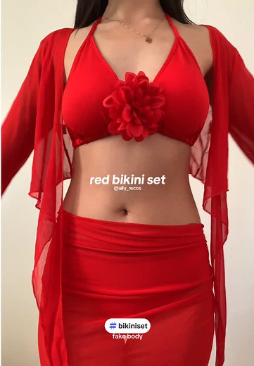 this is your sign to get this red bikini set😉 #redbikini #bikiniset #beachwear #fakebody fakebody⚠️