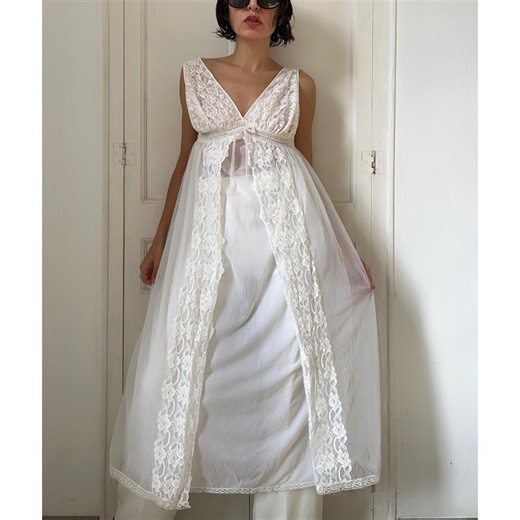 Vintage 70s White Babydoll Nightgown, Ethereal Lace Empire Waist Lingerie Slip Dress, Romantic Bridal Negligee, Boho Coquette Loungewear - Etsy