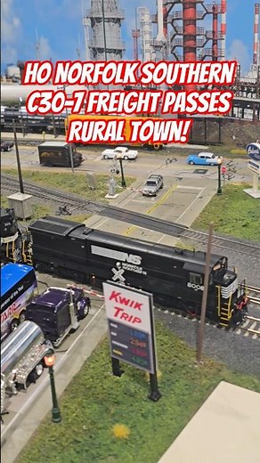 HO Scale Norfolk Southern C30-7 and Southern RR SD45 High Hood Freight Train Pass Rural Town!