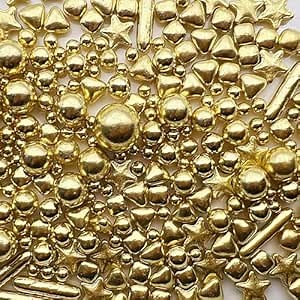 SE Si&Moos Gold Pearl Sprinkles Gold Edible Pearls for Cake Decorating Gold Cake Pearls Gold Dragees Gold Stars Christmas Cookie Decorations Gold Christmas Sprinkles for Decorating Cakes,Cupcakes and Desserts 3.35 OZ