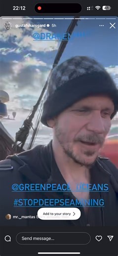 It was wonderful to have talented actor Gustaf Skarsgård, also known as Shipbuilder Floki from the TV series Vikings, on board Draken earlier this week. #vikings #floki #gustafskarsgard #StopDeepSeaMining Greenpeace International | Draken Harald Hårfagre