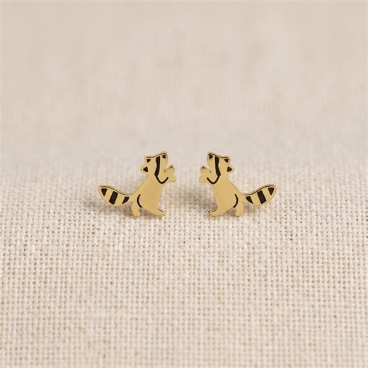 Raccoon Stud Earrings, 316 Stainless Steel, Hypoallergenic Animal Design - Etsy