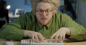 Portrait Comic Guy Working Computer Typing Stock Footage Video (100% Royalty-free) 1095054207 | Shutterstock