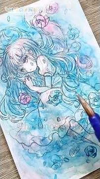 💧透明水彩で『水に溶ける追憶』を描くメイキング🎨🦜#Shorts #watercolor #watercolorpainting #illustration