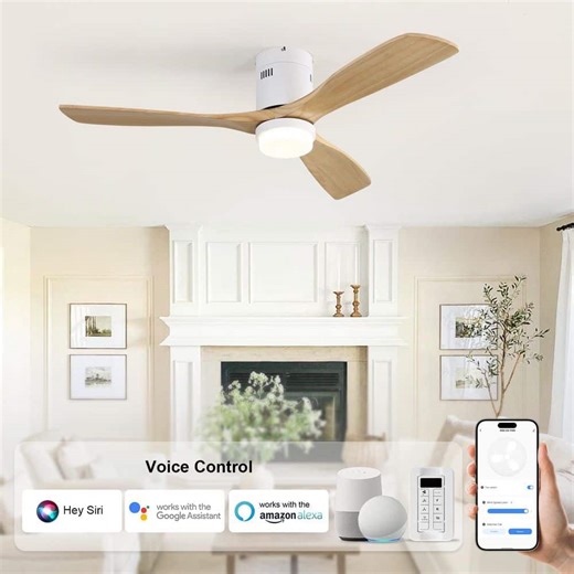 Reviews for Sofucor 52 in. Standard LED Indoor/Outdoor Solid Wood Flush Mount White Ceiling Fan with Light Kits, Remote/APP Control | Pg 1 - The Home Depot