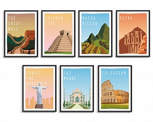 The Seven Wonders of the Modern World Poster Art, 7 Wonders Wall Poster, Ancient 7 Wonders Illustration Set Digital Download - Etsy