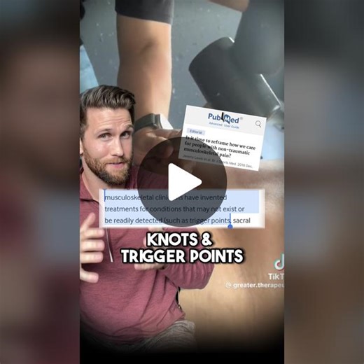 Not “knots”… Stick around for my mini existential crisis at the end! I started questioning this whole “trigger point” idea after a PT tried to “release a trigger point” in my groin… It was a swollen lymph node lol I was sick I don’t have a problem with rubbing sore spots. I don’t have a problem with calling it a knot or a trigger point… they’re easy terms to describe your symptoms. I don’t even have a problem if you wanna use a f*cking hammer. What I DO have a problem with is giving people the i