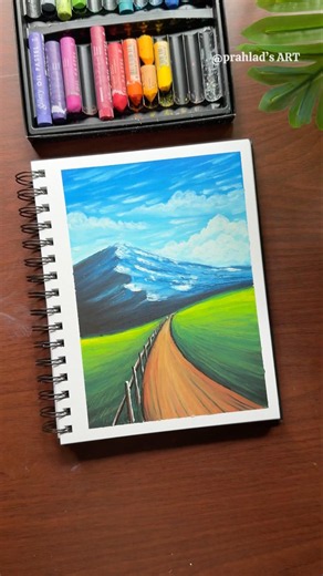 Easy Mountain Landscape Drawing with Oil Pastels | Step-by-Step Tutorial