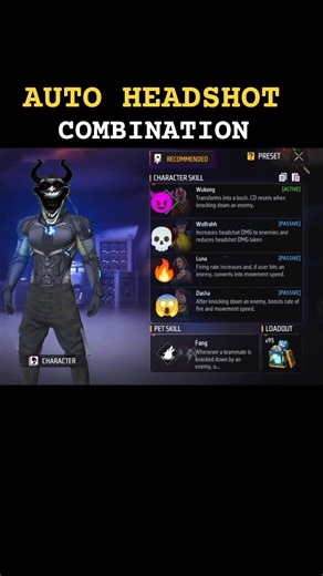 AUTO HEADSHOT COMBINATION 💀😈 | BEST CHARACTER SKILL COMBINATION #shorts #trendingshorts