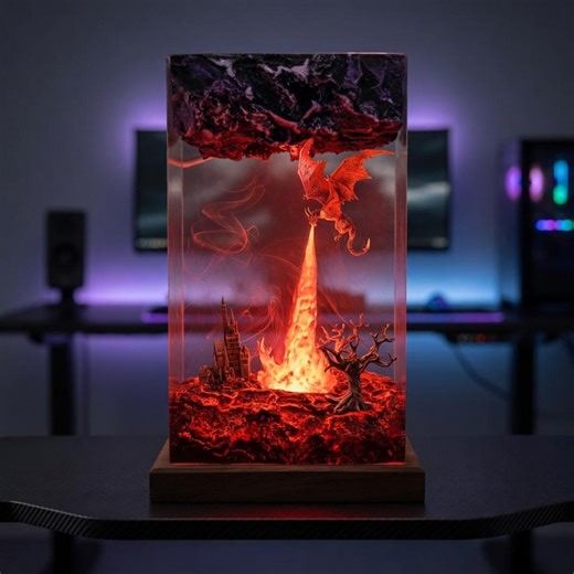 Fire Breath Dragon Resin Lamp, Dragon Lamp as Halloween Gift, Resin Art, Dragon Art,dragon Statue,table Lamp,gift for Him, Gaming Decoration - Etsy