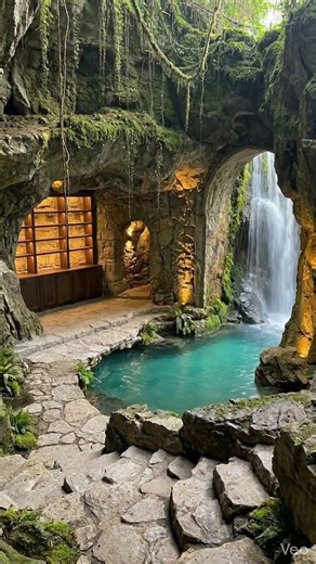 Secret Cave Bedroom with Waterfall 😱 Hidden Underground Paradise #shorts