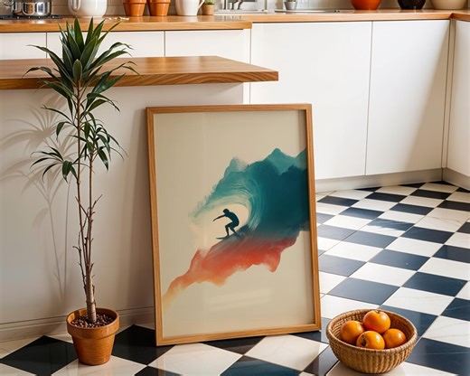 Surf Wall Art Print | Abstract Coastal Illustration | Ocean Waves & Surfers Art | Modern Coastal Home Décor - Etsy