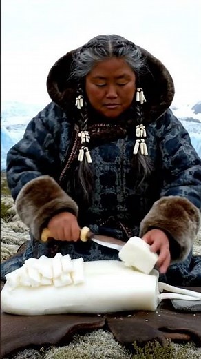 Inuit Woman Eats Muktuk 😋 #inuit #mukbang #arctic #culture #tradition #food