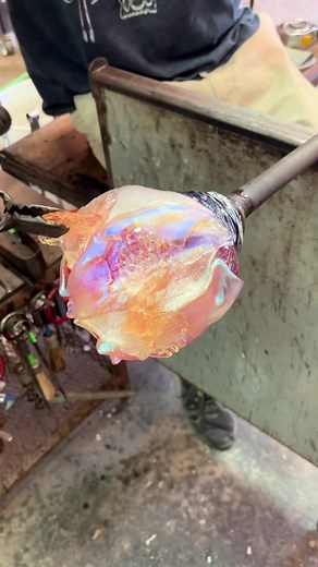 Nate pulled out this big boy for a custom order. Who else loves dichro??? 😍 #dichro #glassblowing #glassart #fyp #decaturga #glasstok #isthathotglass #hotshop