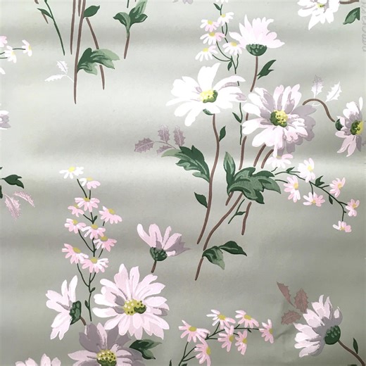 1940's Vintage Wallpaper - Floral Wallpaper With White Daisies - Etsy