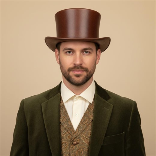Brown Leather Top Hat - Vintage Steampunk Gothic Party Handmade Hat - Etsy