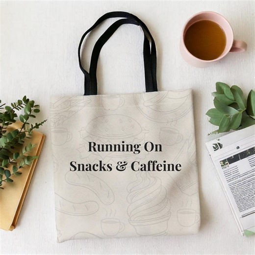 Running on Snacks & Caffeine Tote Bag | Funny Neutral Carryall | Available in 3 Sizes - Etsy