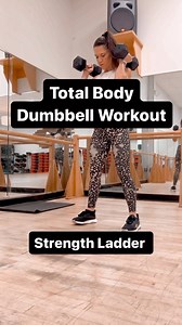 TOTAL BODY STRENGTH WORKOUT // Ladder time! 🪜🎉 Set a timer or pick a number. I like 10 minutes or 10 reps. Just feels right. Do each move in the video using 2 moderate sized dumbbell: Squat Press Lunge Right Lunge Left Wide Row High Pull Do 1 of each move, then 2 of each, then 3 of each all the way up for either 10 minutes or until you get to 10 of each move (or a number you pick). Give yourself a minute or 2 recovery. Then reverse the ladder. Start with the highest number then decrease by 1 e