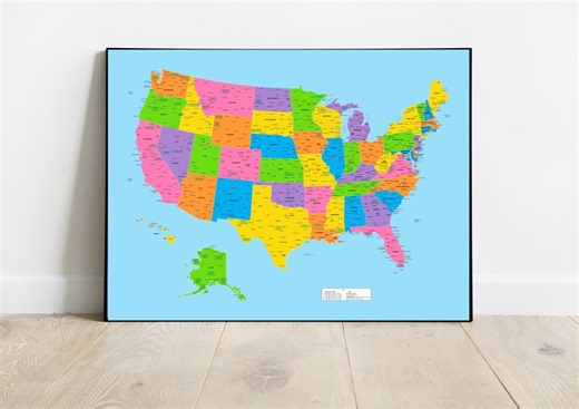 Detailed Map of United States of America, Largest US Cities, USA Print - Etsy Australia