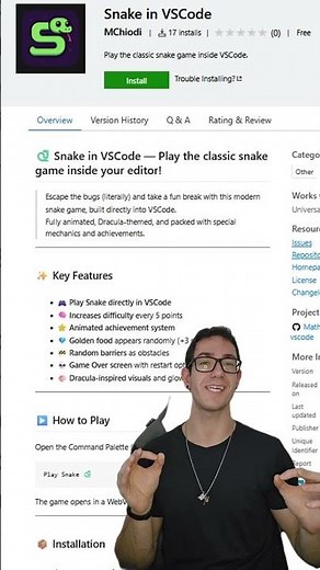 🐍 Snake in VSCode: the snake game inside your code editor!